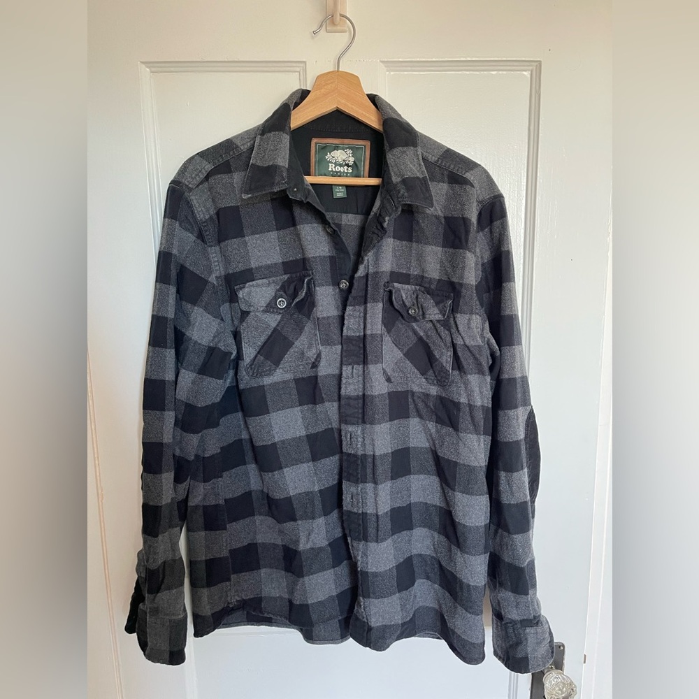 Roots Flannel Shirt Jacket, L, Black/Grey